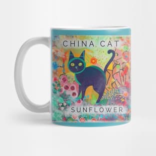 China Cat Sunflower Colorful Cartoon kitty with flowers Mug